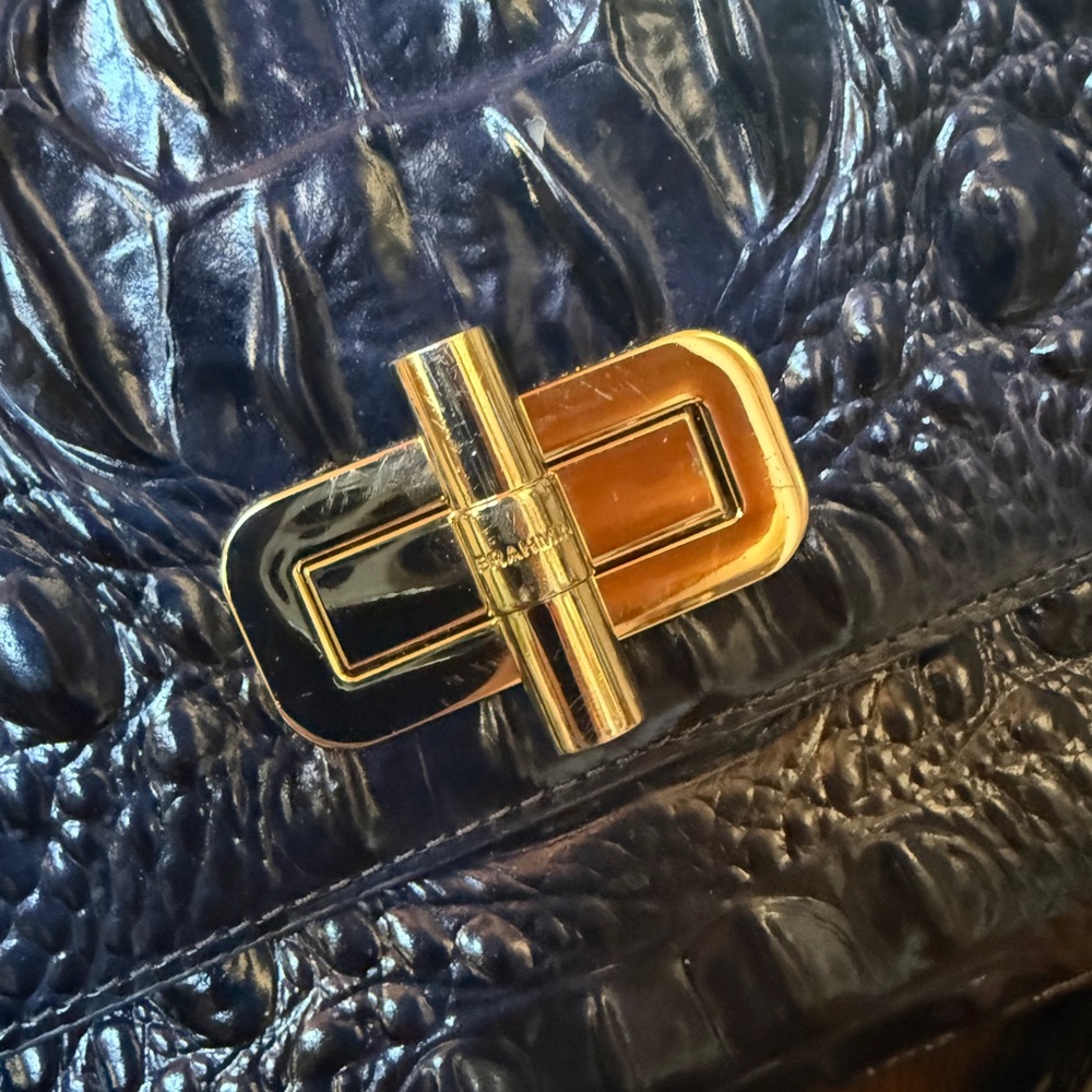 Brahmin Blue Croc-Embossed Leather Crossbody with Gold Hardware - Picture 8 of 9